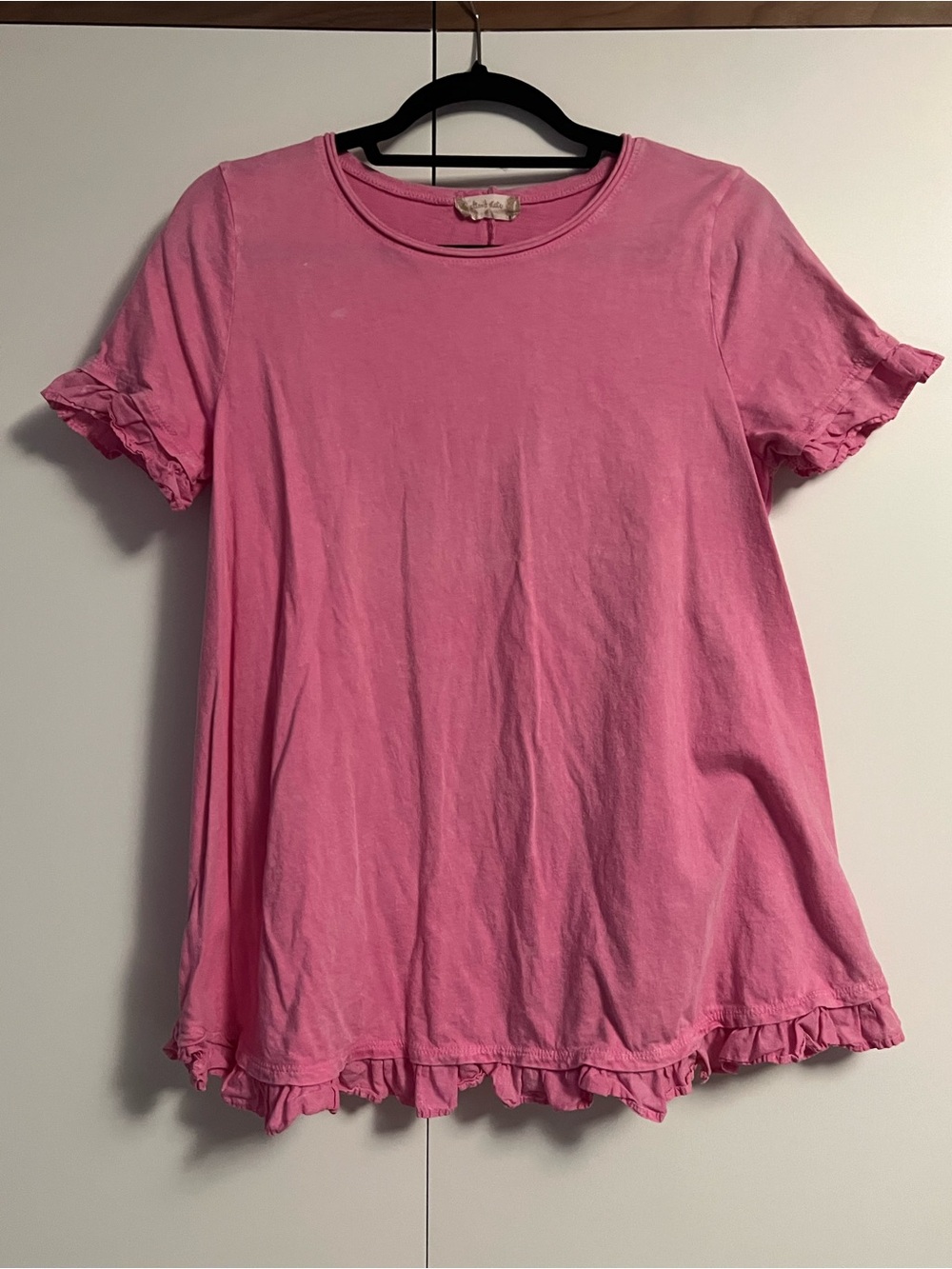 Altar'd State Pink Short Sleeve Ruffle Hem Tunic